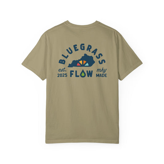 Khaki t-shirt with Mel the Melon flexing on a white background